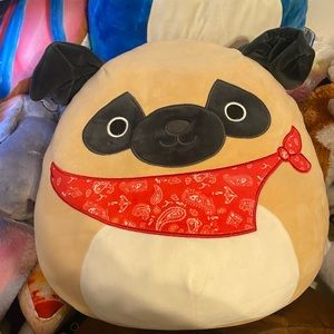 16in large Squishmallow Prince the Pug with Red Bandana